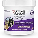 Zymox Advanced Enzymatic Ear Wipes for Dogs and Cats - for Dirty, Waxy, Smelly Ears - Premium Strength Ear Cleaner Wipes - Non-Irritating - Hypoallergenic - 100 ct 100 Count (Pack of 1)