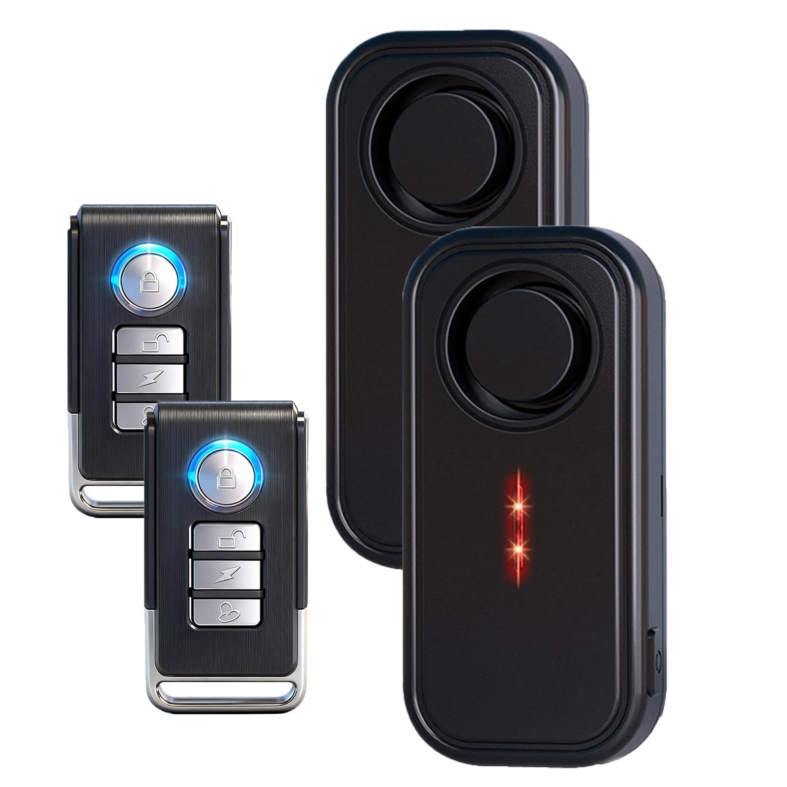 Mengshen Alarma Inalámbrica Vibración 2 Pack IP66 Alarma Impermeable Bicicleta Control Remoto 113 dB Sistema Seguridad Antirrobo Ruidoso Bicicleta Motocicleta Barco Bicicleta Eléctrica
