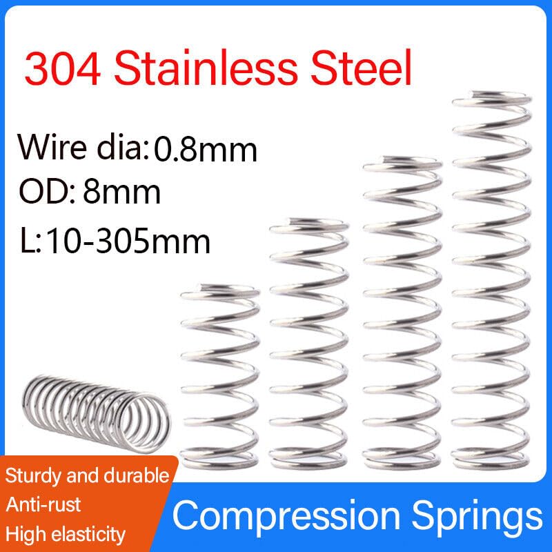 Compression Springs Wire Diameter 0.8mm OD 8mm Length10-305mm 304 Stainless Steel Vibration Damping (90,0.8x8x90mm)