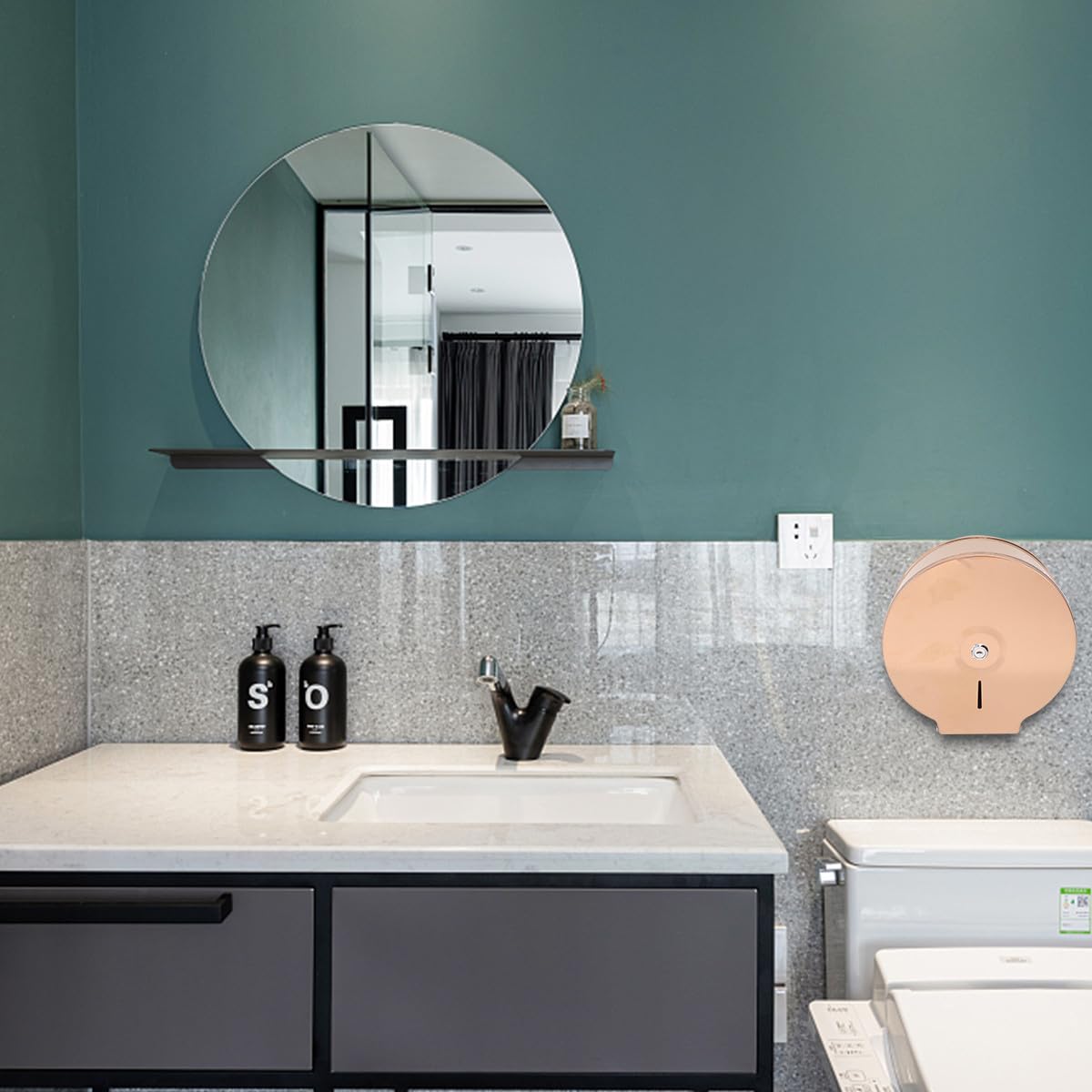 Distributeur Rond Papier Acier Hygiénique en Mural de Inoxydable Design Moderne, pour Salle de Bain et Toilettes