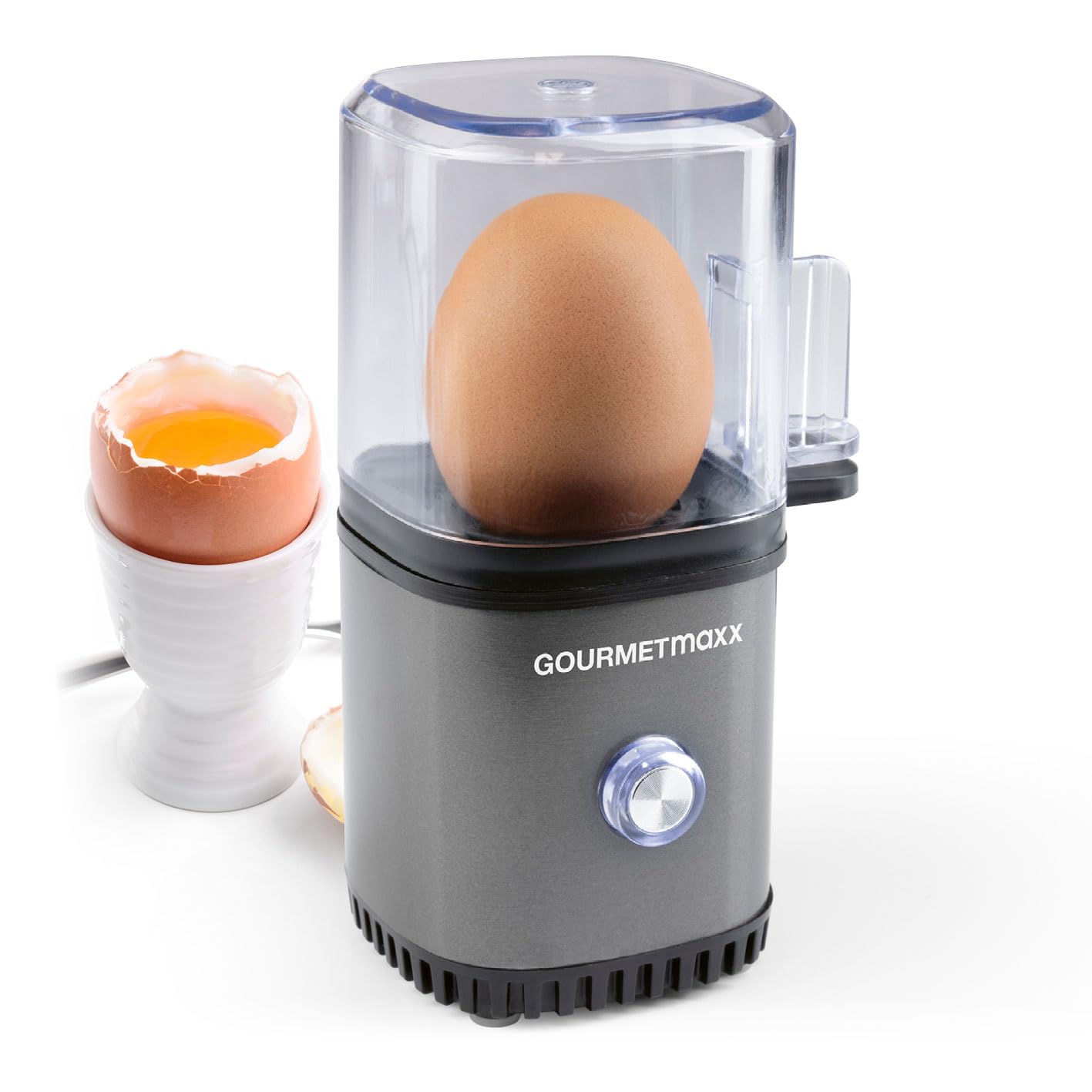 GOURMETmaxx Jajowar na 1 jajko | bojler do jajek z wykrawaczem do jajek w miarce | Egg Cooker – 3 stopnie twardości do Twojego kieliszka do jajka | designerski jajowar mały – części nadające się do