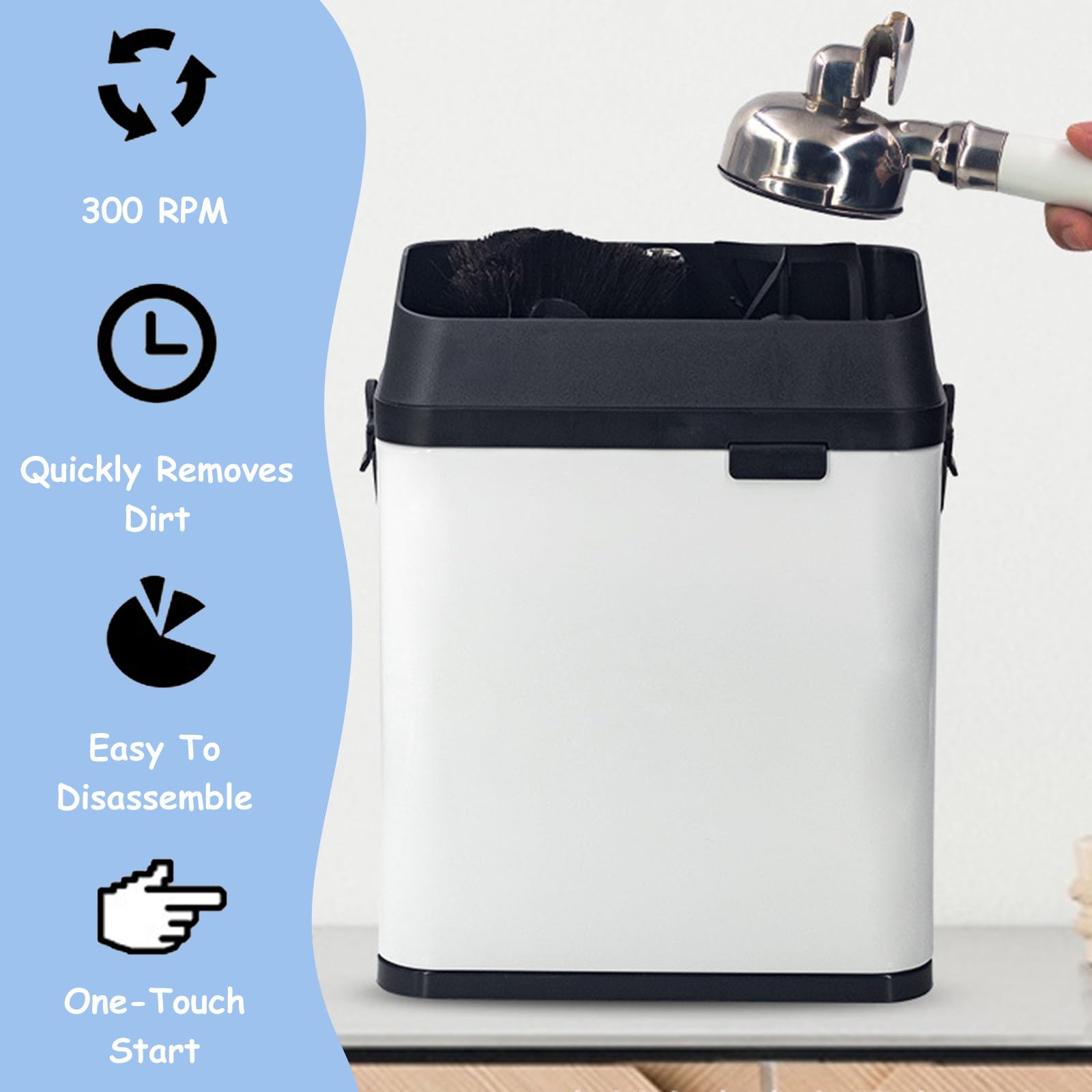 Limpiador De Portafiltros De Café, Máquina de Limpieza de Portafiltros de 150 W y 58 MM, Incluye 2 Raspadores & 1 Cepillar, Electric Coffee Fil TER Holder Cleaning Machine White