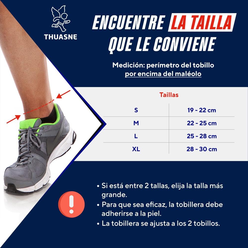 THUASNE Sport - Tobillera con Correas - Tobillera de Ligamento Uniforme - Esguince Leve, Tobillo Inestable - Índice de Apoyo 3/3 - Dispositivo Médico CE - Talla M