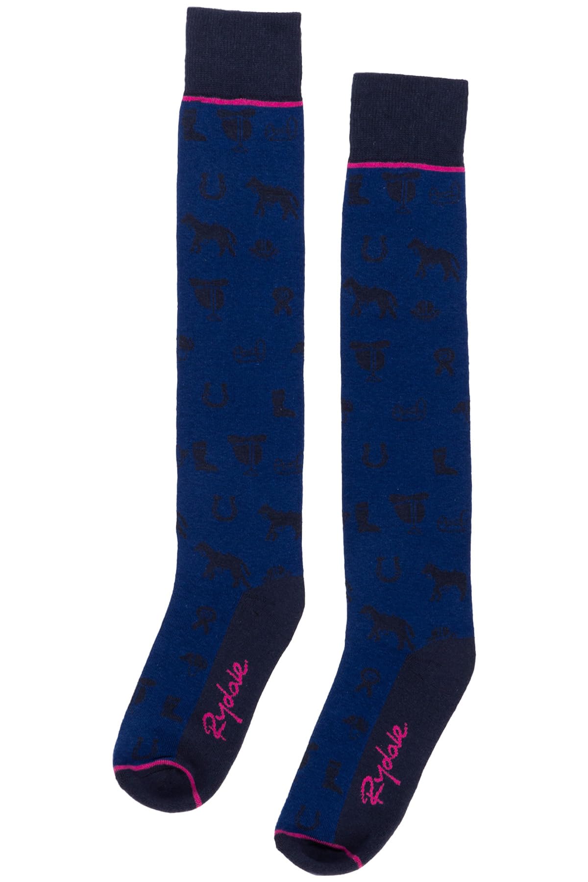 Ladies Knee High Riding Socks Cotton Blend Women'sEquestrian Boot Sock Cushioned Sole Long Socks (Horse Print Denim)