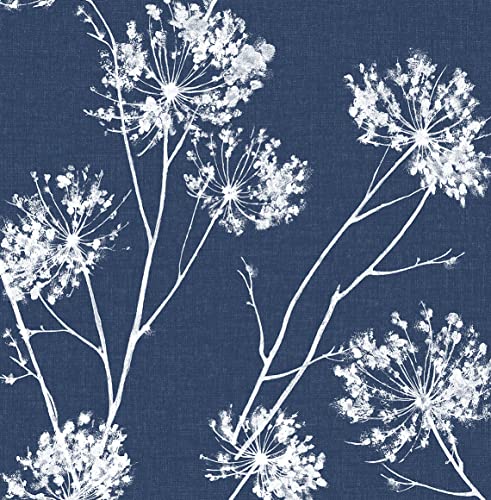 One O'Clock Botanical Prepasted Wallpaper (Denim Blue)