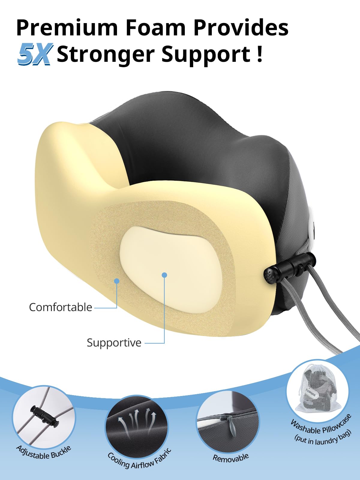 Inspireyes Almohada para el cuello, almohada de viaje con correa de asiento, máscara de dormir 3D, cabeza de cuello de doble apoyo, almohada de avión de espuma de alto apoyo para viajes largos por