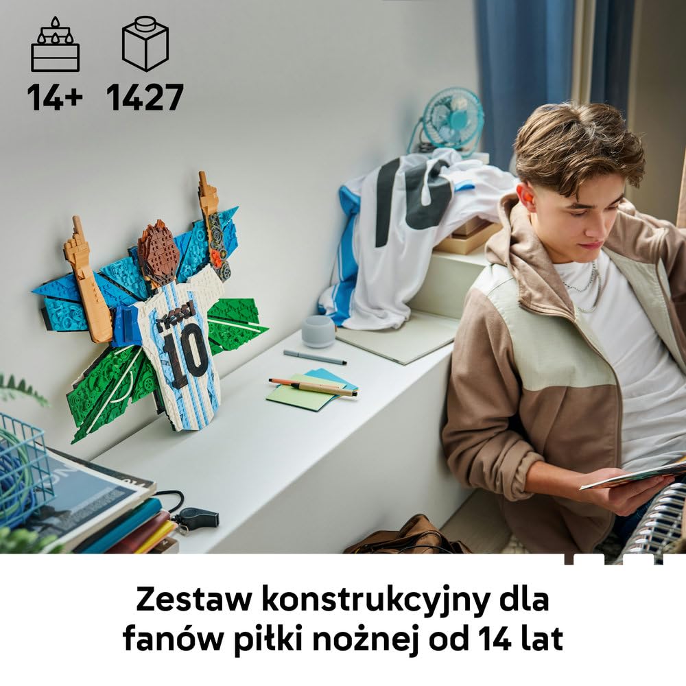 LEGO Editions Lionel Messi — cieszynka 43018 | Sportowa dekoracja, zestaw klocków dla dzieci, prezent dla fana piłki nożnej, dla chłopców i dziewczynek 14+, 1427 elementów