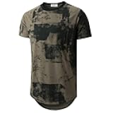 Mens Hipster Hip Hop Ripped Round Hemline Pattern Print T Shirt