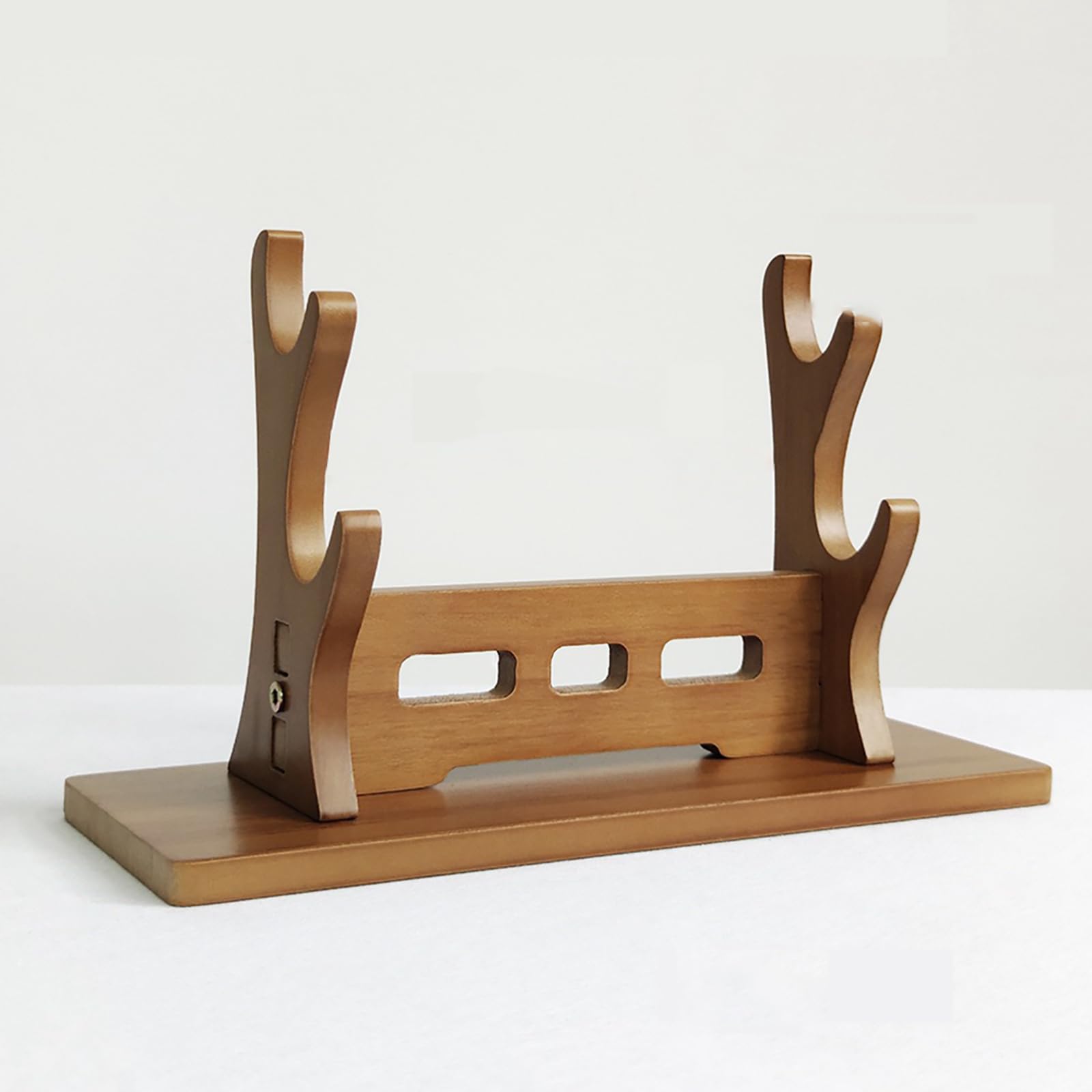 Hjhuua Light Brown (2~5Tier) Solid Wood Desktop Sword Stand,Flute Stand Weapon Stand,Decorative Sword Rest Display Rack,For Flute,Xiao,Katana,Wakizashi,Tanto,Support All Swords(Walnut Color,)