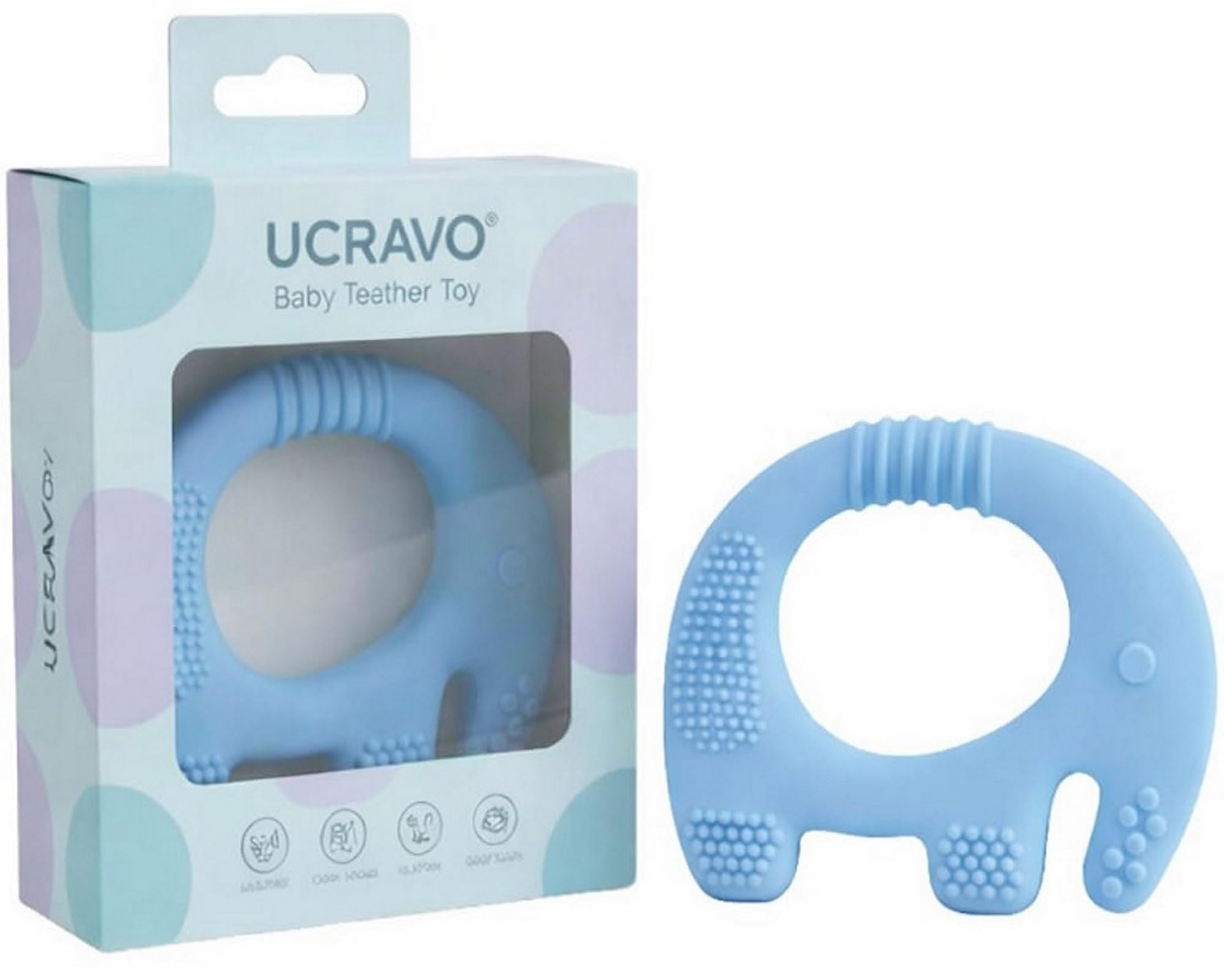 UCRAVO Sky Blue Elephant Baby Teether Toy | BPA Free Food Grade Silicone Teething Toy for Babies 3+ Months | Soft Chewable Infant Gum Relief Teether | Safe Newborn & Toddler Teething Toy-image-26