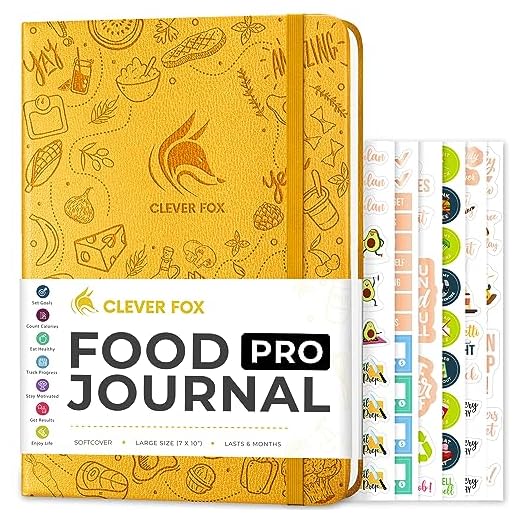 Clever Fox Food Journal Pro – Diet & Wellness Planner for Women & Men – Weight Loss Diary with Calorie Tracker – Food Log for Tracking Meals, Exercise & Weightloss - Undated, 7" x 10" Amber Yellow