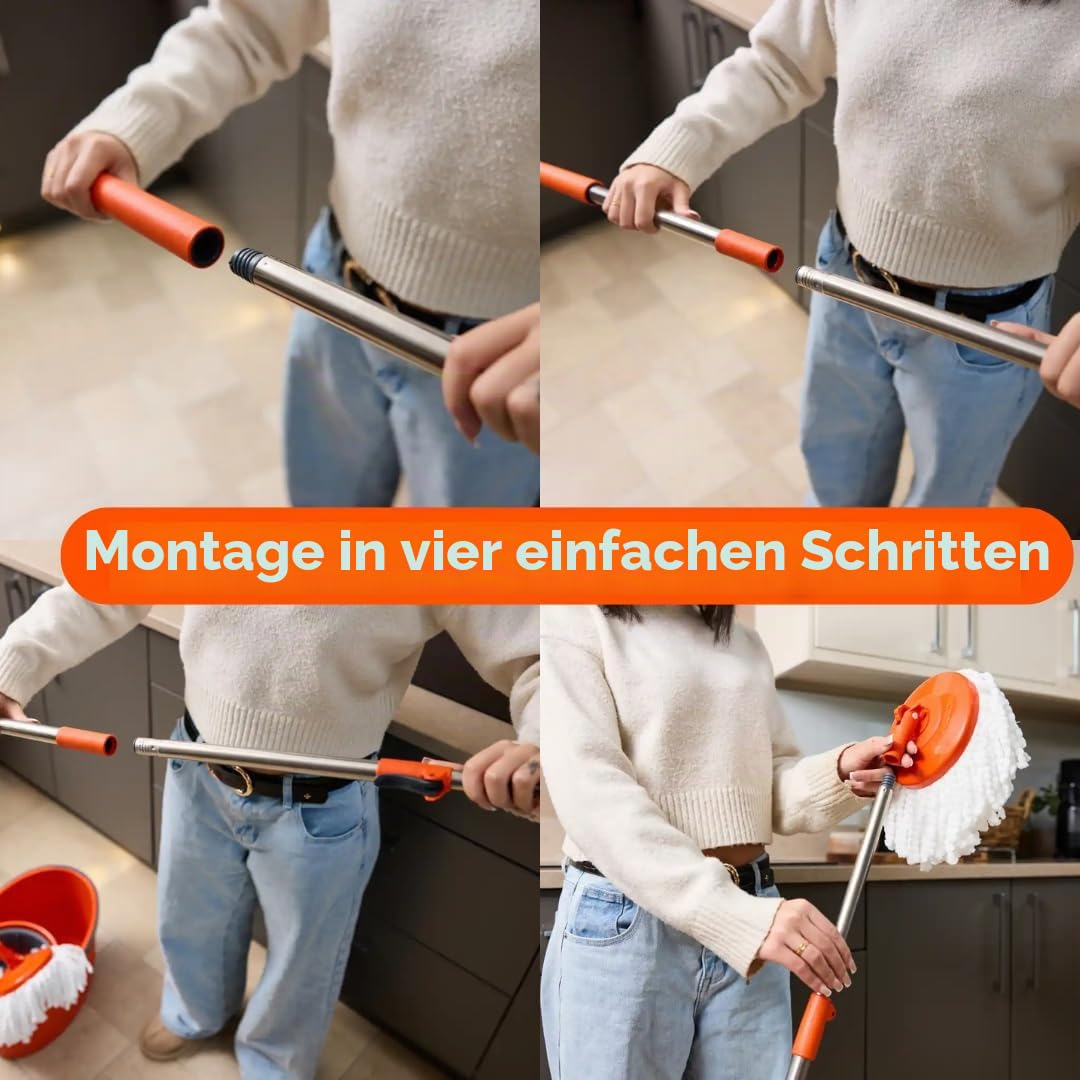 Macromax - Faster Automatic Spin Mop 16L Reinigungsset 100% Mikrofaser Mops - Teleskop-Drehgriff, automatische Wäsche & Abnehmbarer Trockenkorb, aus 90% recycelbarem Material (Spin Mop Set)