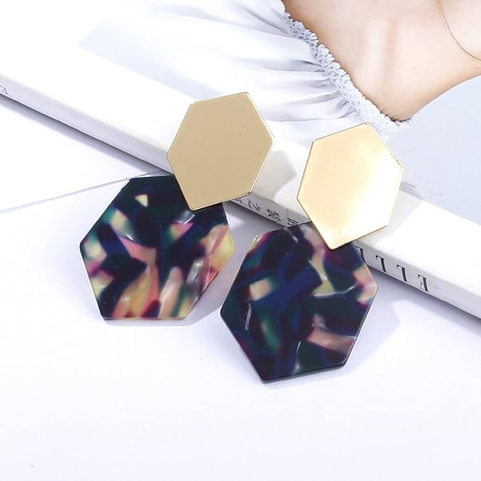 KaFu Handmade Mottled Acrylic Earrings Tortoise Shell Resin geometry Lightweight Dangle Drop Earrings for Women Girls Statement Bohemian Fashion Jewelry