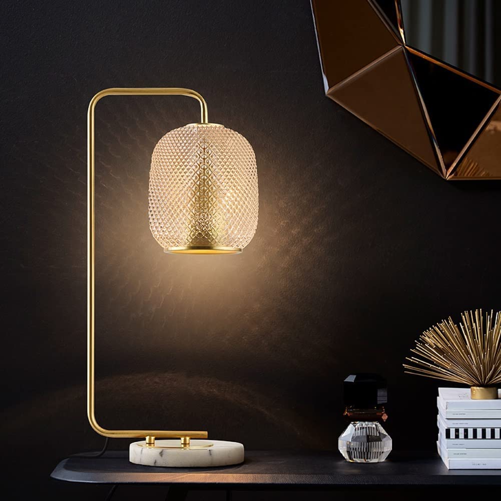 Lampa stołowa, lampka nocna, nowoczesna lampka nocna ze szklanym kloszem i marmurową podstawą Lampa nocna E27 Boczna lampa stołowa do salonu i sypialni Łatwy w montażu/zestaw 1 ()