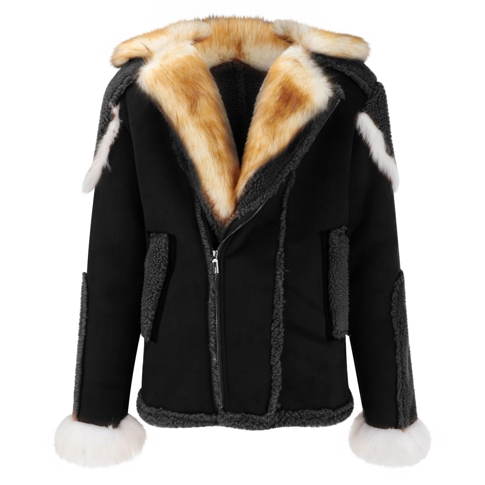 Cappotto da uomo in pelle di montone spesso caldo a maniche lunghe con colletto in pelliccia sintetica cappotti Sherpa grandi e alti giacche parka