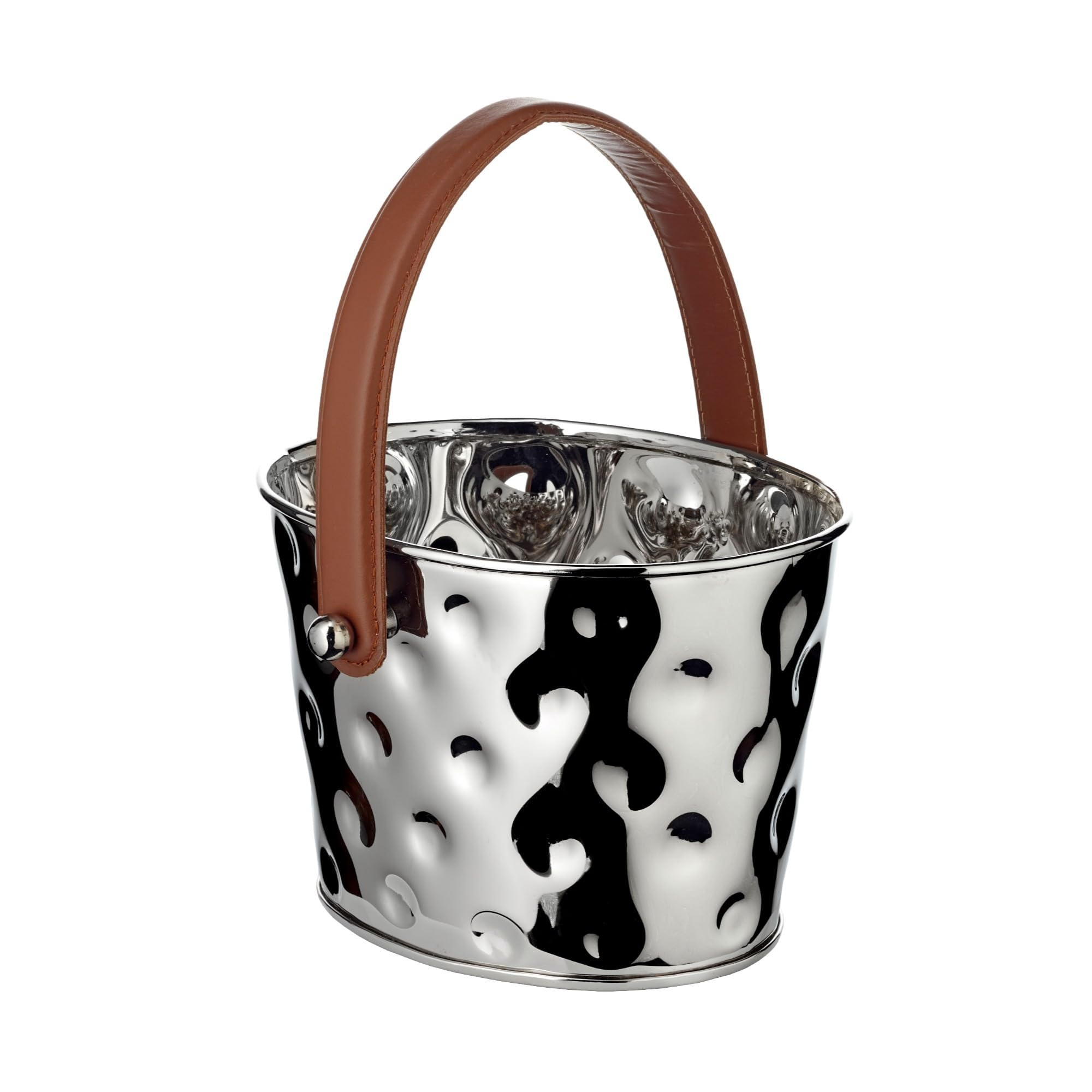 EDZARD Champanera Gideon (23 x 18 cm, H 16 cm), acero inoxidable niquelado, martillado, con asa de cuero vegano – enfriador de vino, enfriador de botellas, cubitera