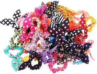 AKOAK 20 Pcs Per Pack Lovely Baby Girl's Rabbit Ear Hair Tie Bands Polka Dot Leopard Trip Ponytail Holder