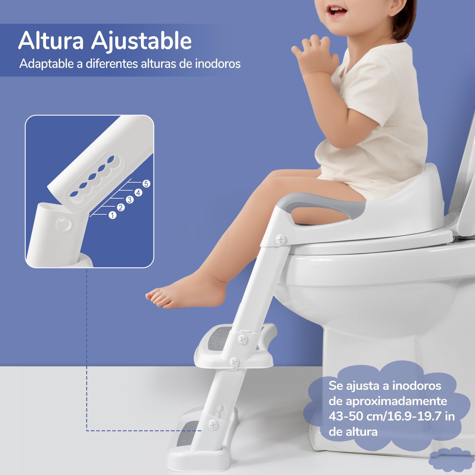 DEANIC Adaptador WC Niños Con Escalera, Reductor WC Niños De 2 a 8 Años, Orinal Portatil Niños Plegable con Reposabrazosy/PU Almohadillas Bebe (Gris)