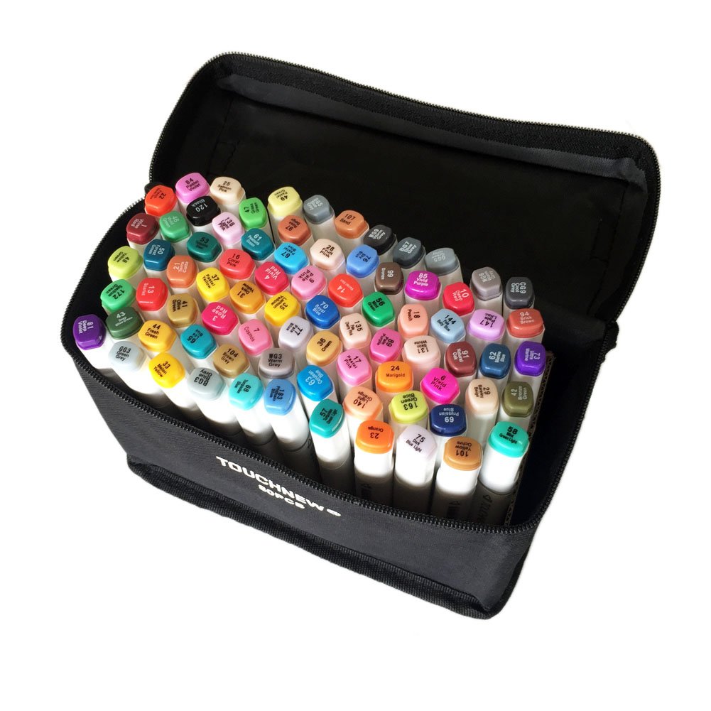 T Tocas Original TouchNew 80 Colors Animation Design Marker Set Pens, Broad Fine Points with Storage Pouch (White)