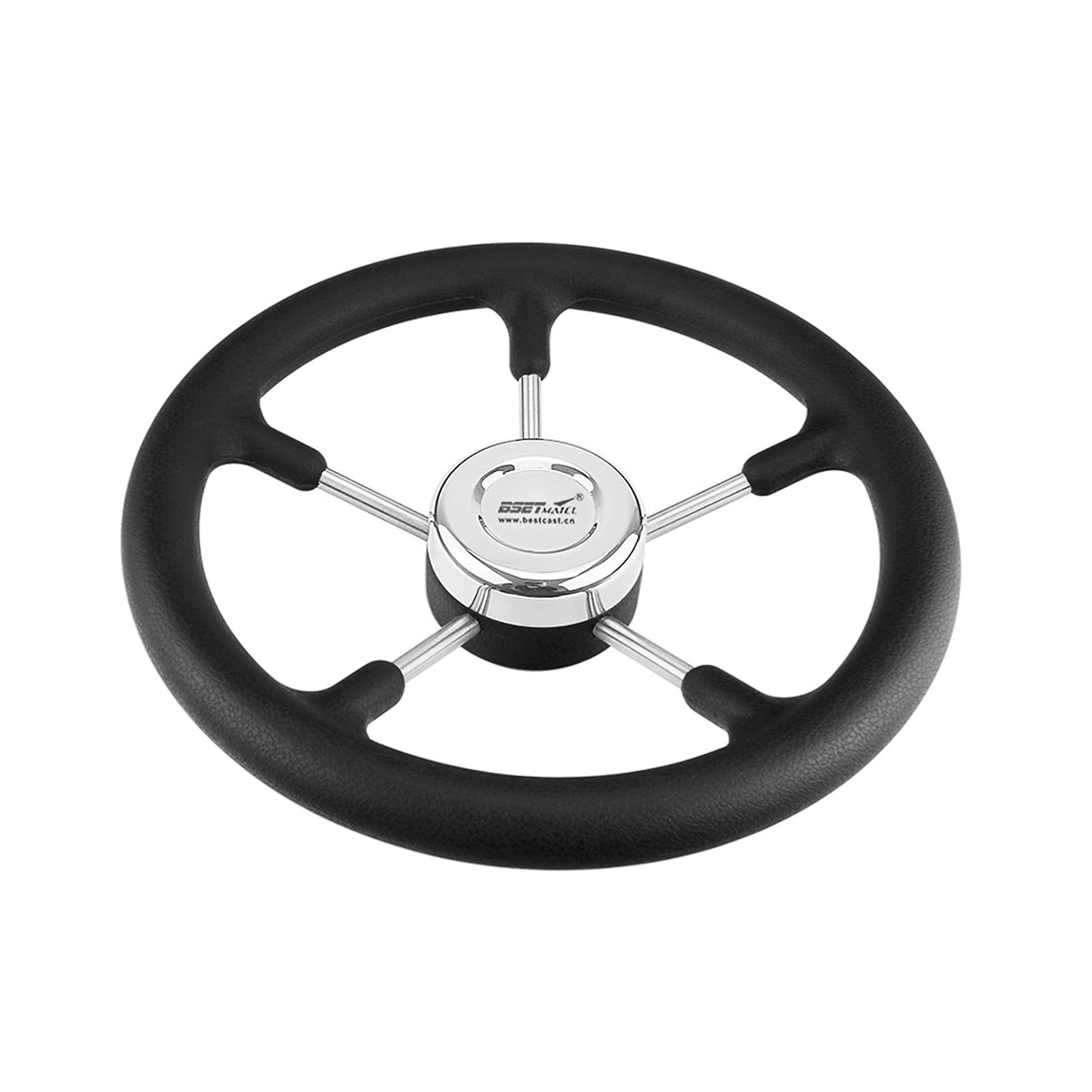 Jyuiipcz Boat Kit Polyurethane Foam Black 320mm Steering Wheel Marine Grade 5 Spokes 15 Degree Fits 3/4