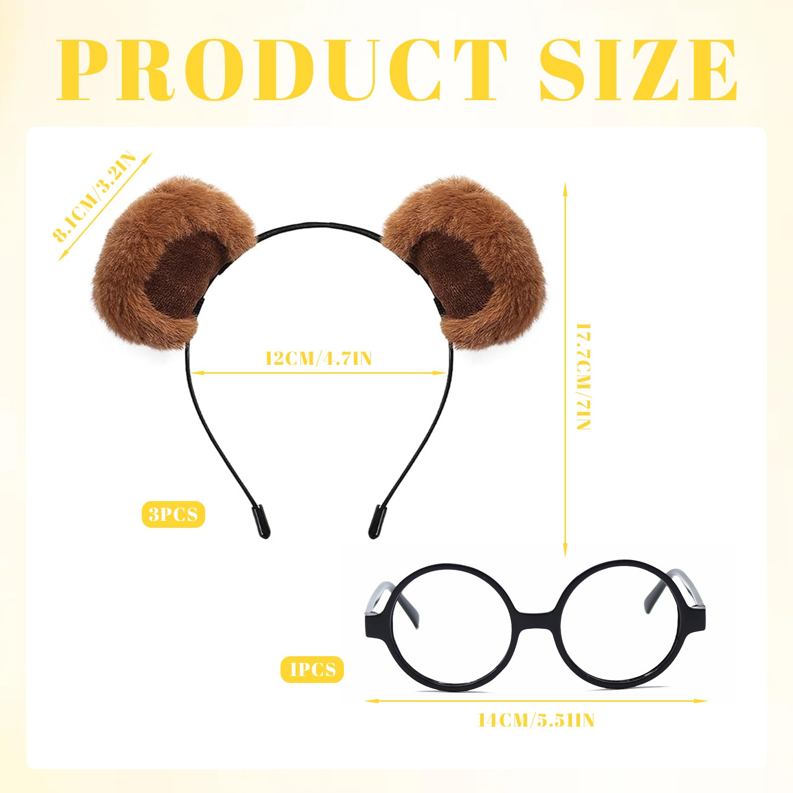 Xanthelle Bear Ears Costume, 4 Piece Bear Ears Accessory with Ear Headband and Round Glasses for Cosplay, Brown, XL - Image 2