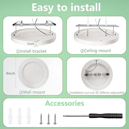 Miniatura 5 de Paideste Lámpara de techo LED con sensor de movimiento 18 W 1600 lúmenes luces LED de montaje empotrado 3000 K4000 K6000 K seleccionables con cable