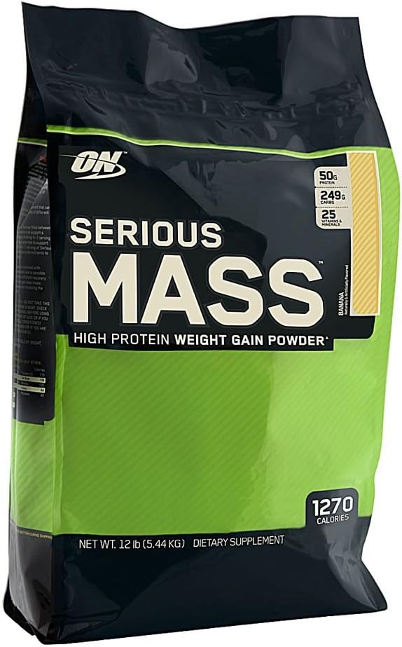 (ON) Serious Mass: High Protein Muscle Building & Weight Gainer Protein Powder, 50 Grams of Protein, Vitamin C, Zinc And Vitamin D For Immune Support - Banana, 12 Lbs (5.44 KG)