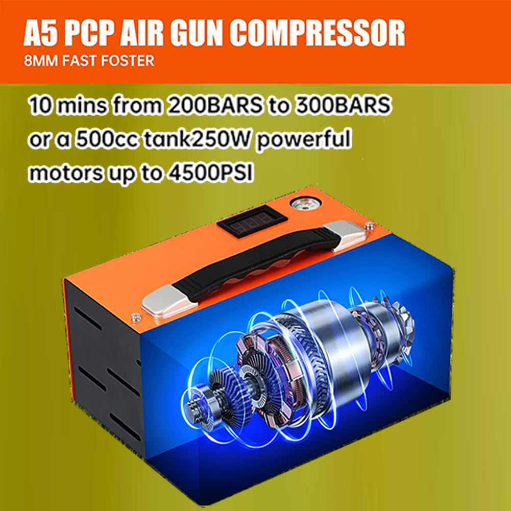 TABODD Hogedrukluchtcompressor PCP 300 W 30 MPa/300 Bar/4500 PSI draagbare PCP hogedrukluchtpomp automatische uitschakeling compressor voor opblaasfles PCP Inflator