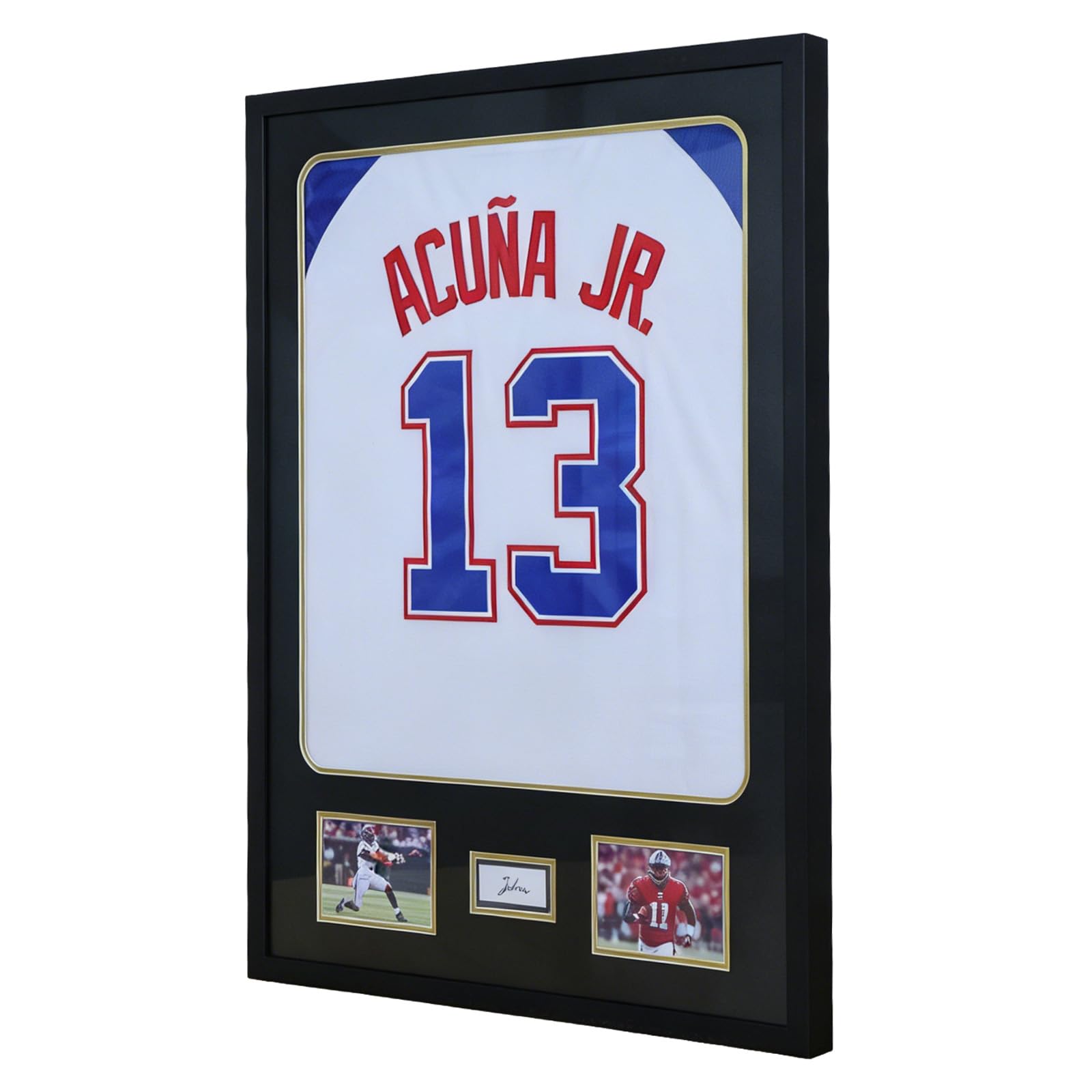 Vitrina con marco de jersey con paspartú, de madera, para montar en la pared, con cristal templado y alfombrilla para camisetas de fútbol, baloncesto, béisbol, fotos y una firma, color negro