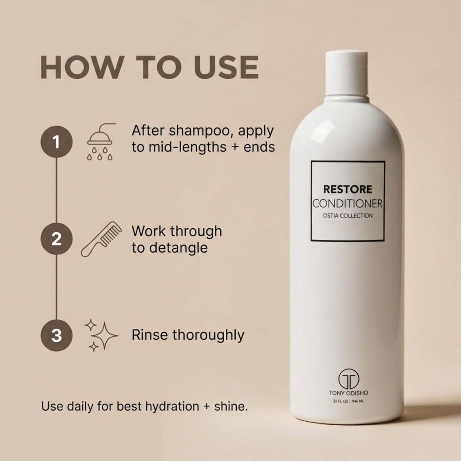 Ostia Restore Conditioner – Moisturizing Conditioner for Dry, Frizz & Color Treated Hair – Hydrating Formula for Thick, Fine & Colored Hair– Adds Softness, Strength & Shine – 32oz / 946 ml