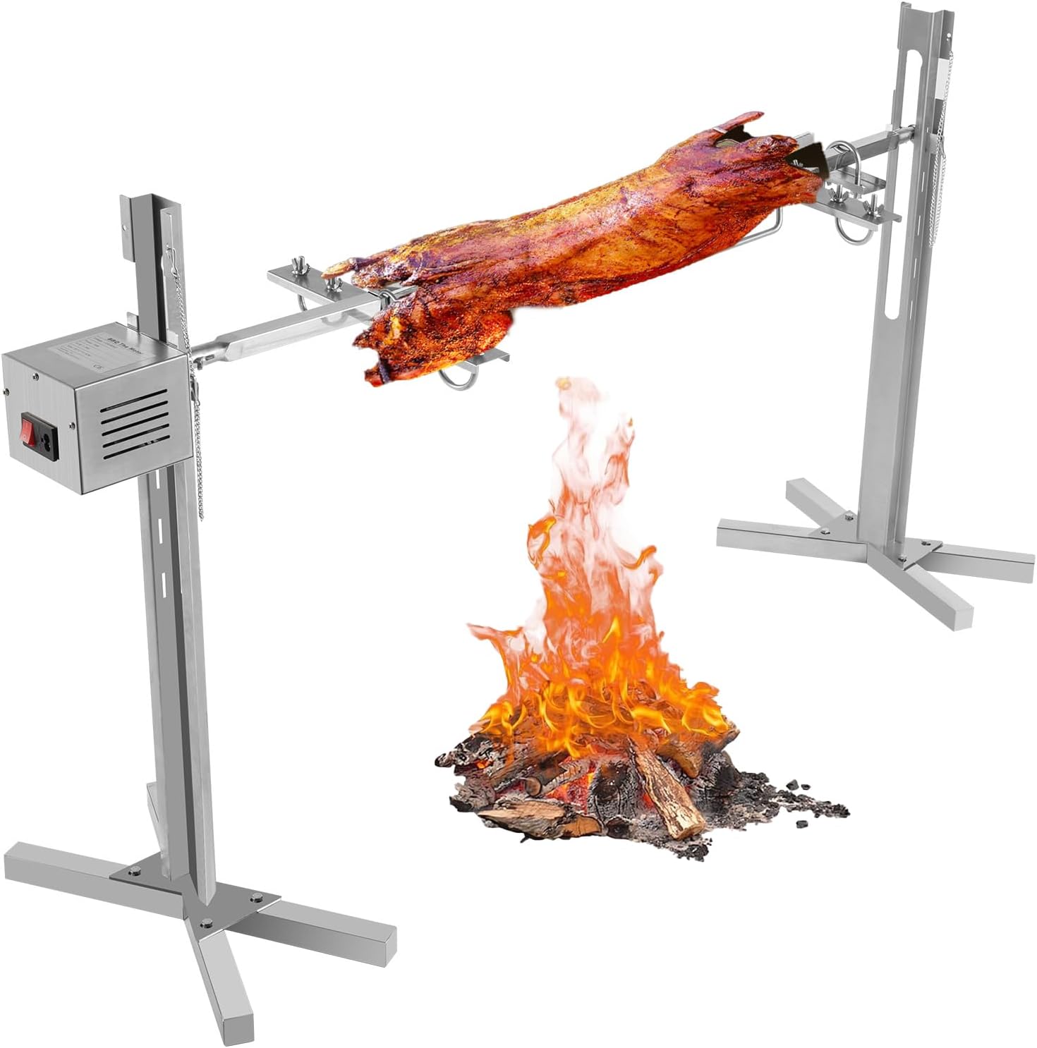 Grill Kit Stainless Steel，Electric BBQ Rotisserie Grill Kit，Outdoor Adjustable Height Camping Bbq Charcoal Chicken Rotisserie Pig Lamb Roast Grill Motor，Load-bearing Capacity 88.18 lbs