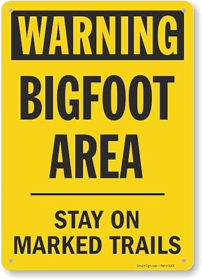 SmartSign 14 x 10 inch “Warning - Bigfoot Area, Stay On Marked Trails†Sasquatch Metal Sign, 40 mil Laminated Rustproof Aluminum, Black and Yellow