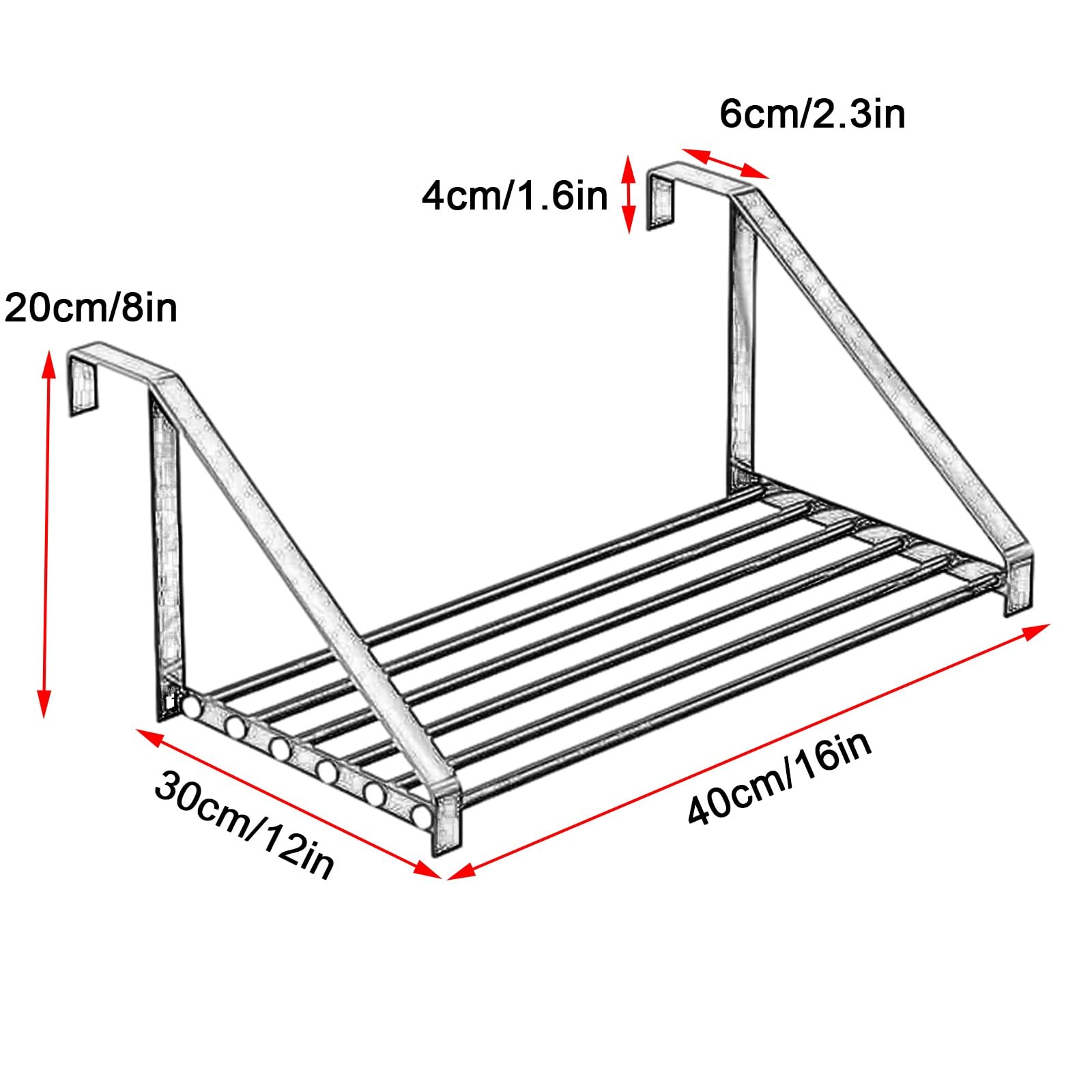 Wäscheständer für Heizkörper, Handtuchhalter Heizkörper, Robustes Eisen, Kein Bohren Erforderlich, zum Aufhängen von Socken, Kleidung und Schuhen(White,40x30x20cm/16x12x8in)