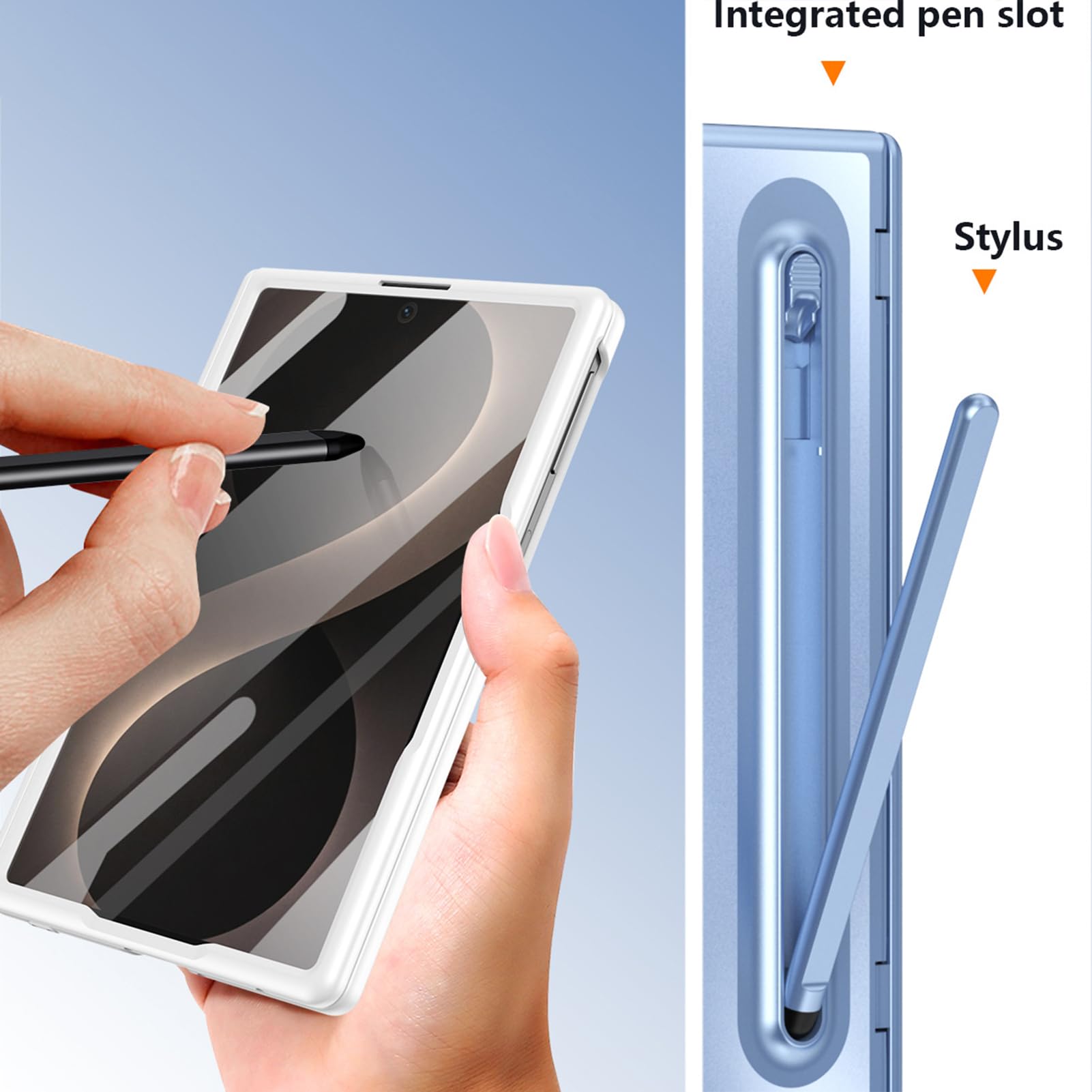 Custodia Sottile For Samsung Galaxy Z Fold 8, Cover Protettiva For Schermo Lente Avvolgente Ammortizzante Supporto Regolabile Antiurto Leggero Portapenne For PC Cerniera(White)