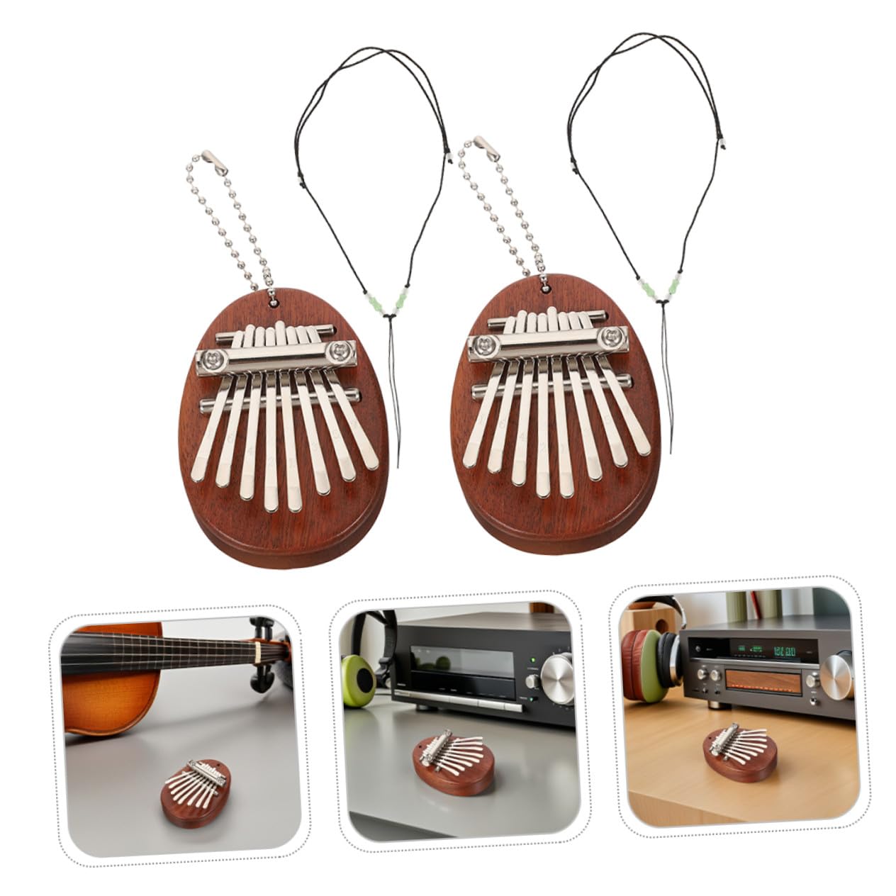 2 Sets Einfaches Musikinstrument Aus Holz &Amp; Für Anfänger – Enthusiasten Instrument Seil Drop Kalimba Kette Marimba Schlüssel Wasser Niedlich – Schlüssel Mini Klavier Finger