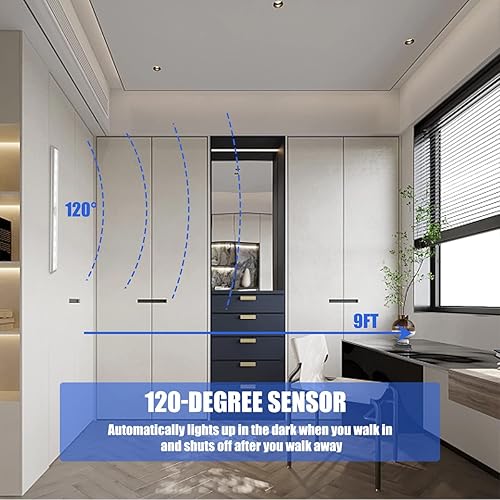 Miniatura 6 de Paquete de 4 luces LED con sensor de movimiento, 10 luces LED para armario, funciona con pilas, barra de luz nocturna magnética adhesiva en