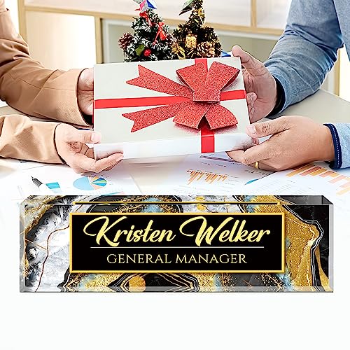 Image of Custom Name Plate for Desk, Desk Name Plate Personalized, Office Decor for Women Men, Acrylic Desktop Accessories, Office Appreciation Gifts for Boss Social Workers Teacher Nurse Employee (Black Coast)