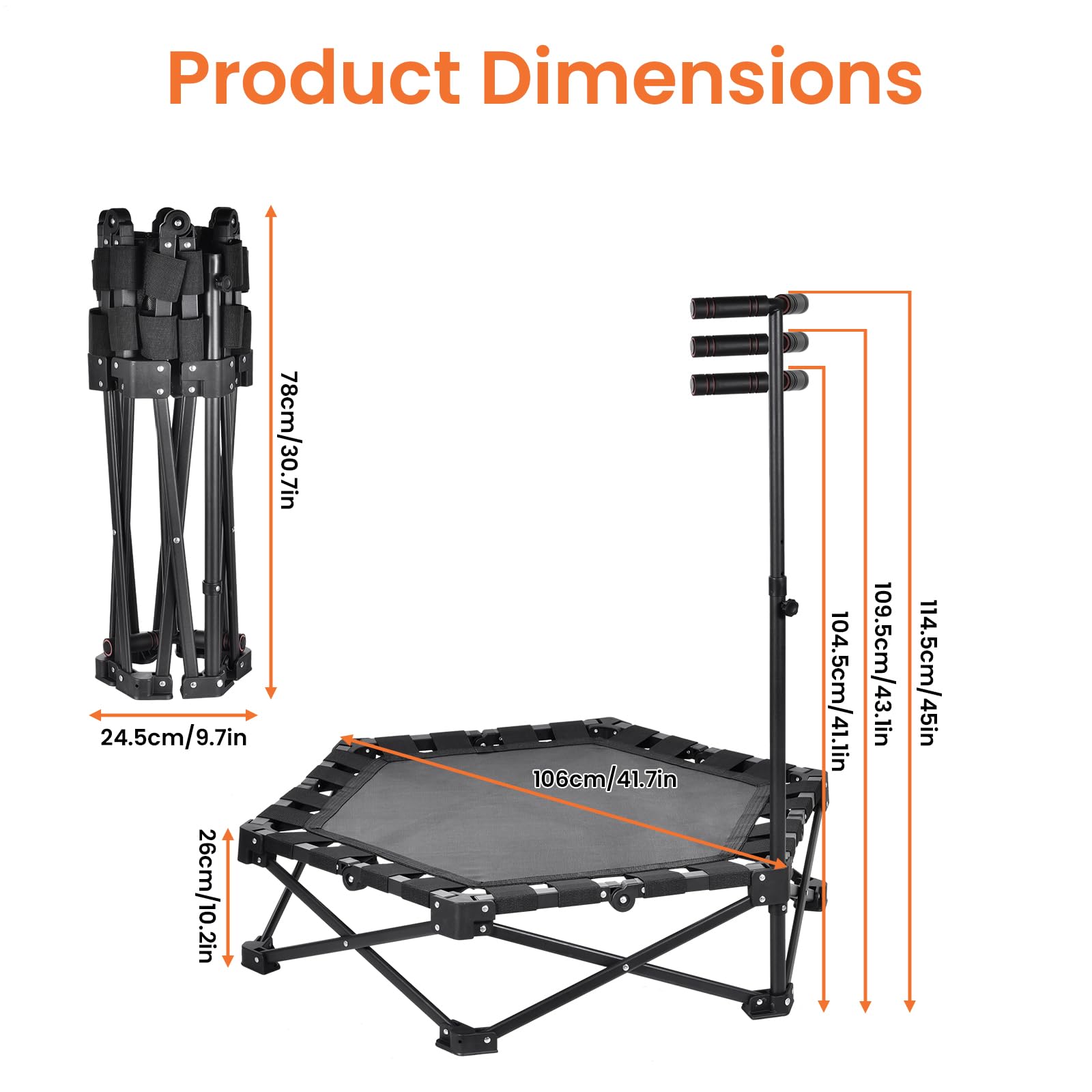 Mini Trampolino Fitness Pieghevole, Trampolino Rimbalzante Pieghevole Con Maniglia Regolabile, Silenzioso E Delicato Sulle Articolazioni, Elastici Extra Larghi, Capacità Di Peso Di 150 Kg
