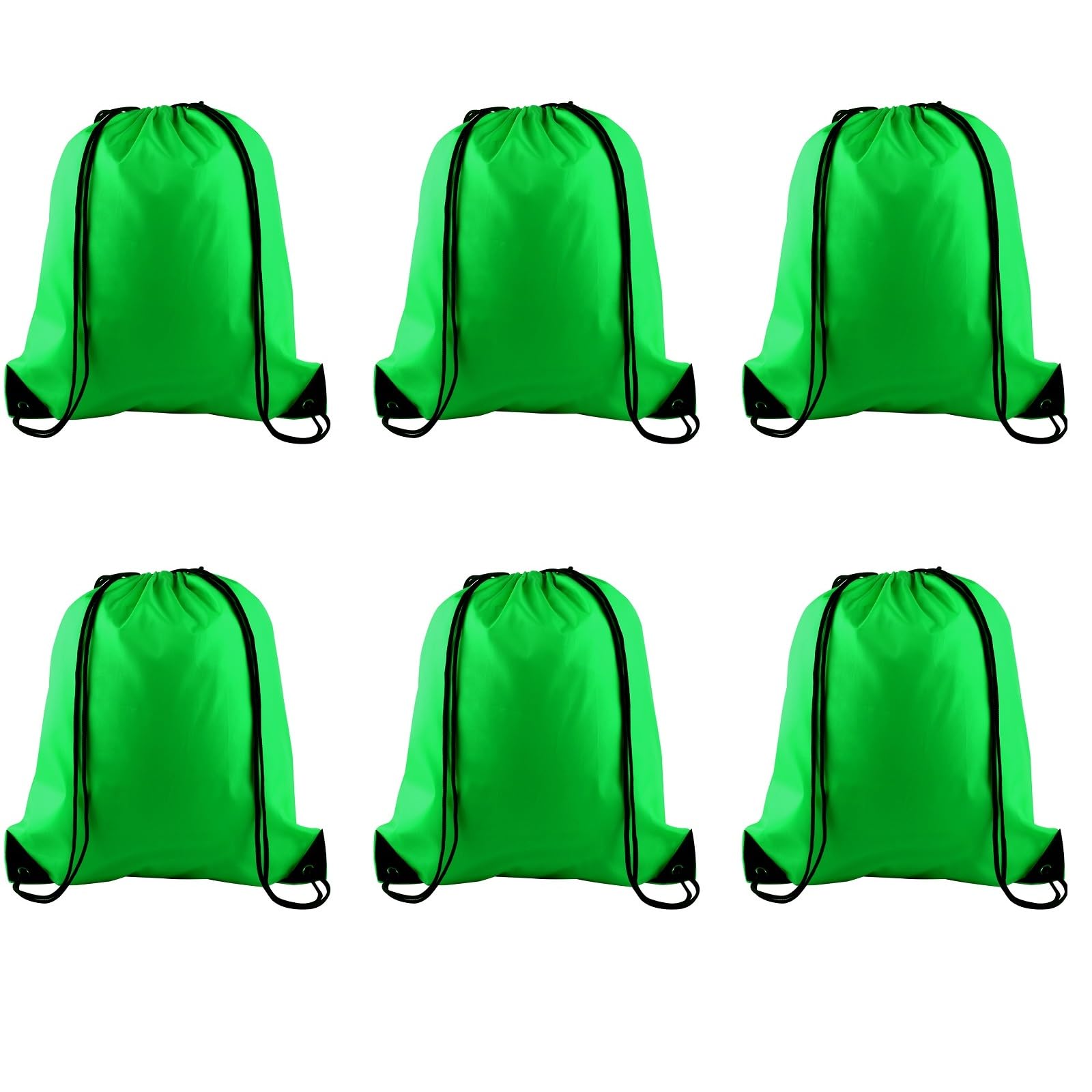PLULON 6 Pcs Drawstring Bags Bulk Green Drawstring Backpack String Backpack Cinch Sack Sport Gym Bags for Yoga Traveling Outdoor Sports