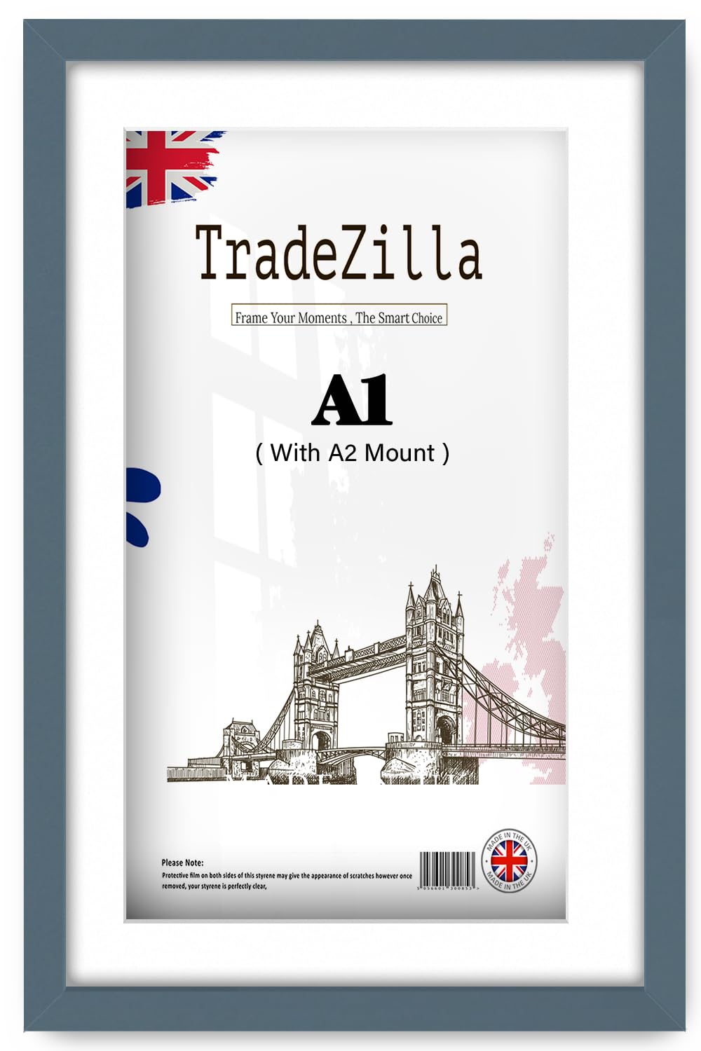 Tradezilla Dark Grey | Luxury Mdf Wood Frame A1 (59.40 X 84.10 Cm) With A2 (594 X 419 Mm) White Mount Wall Hanging | 33" X 23" Certificate, Art Print, Picture Frame For Home Decor [ ]