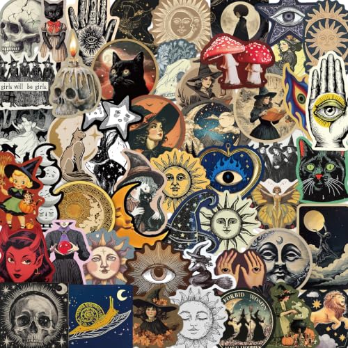 52Pcs Mysterious Celestial Stickers Pack Celestial Witchy Tarot Sun Moon Waterproof Stickers for Laptop Kindle Journal Scrapbook Suitcase Water Bottle Skateboard for Adults
