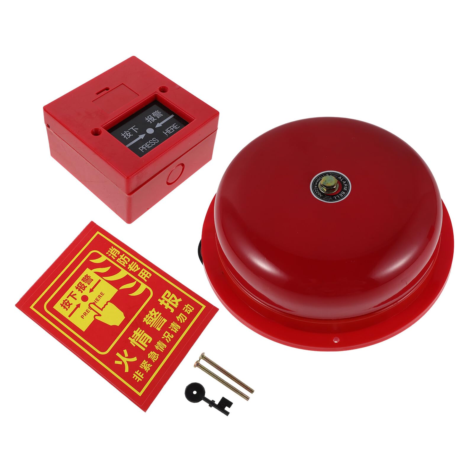 Sonnette d'alarme incendie filaire Veemoon en métal rouge 15 cm avec bouton d'activation kit de 3