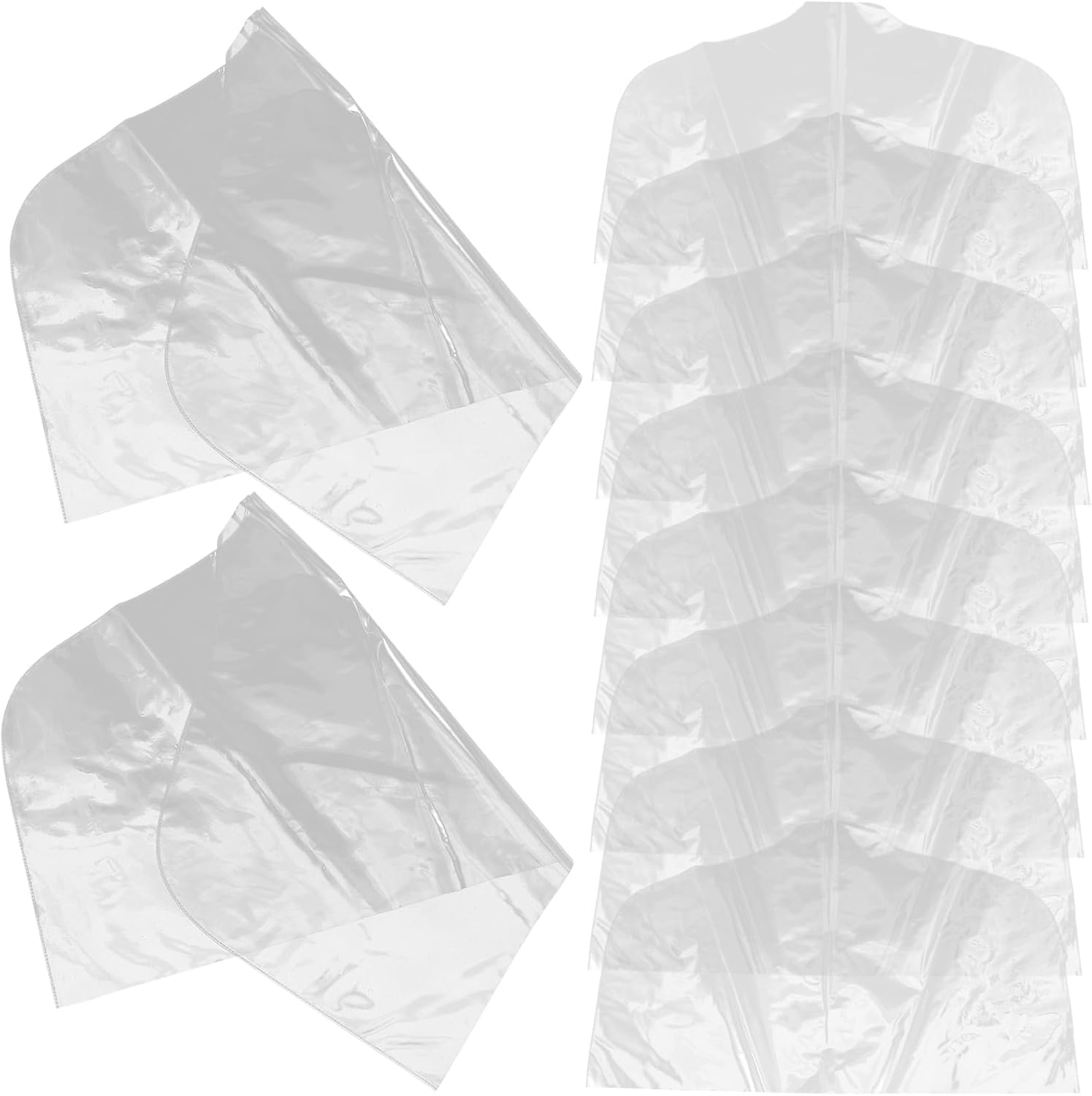 Luxshiny 10pcs Garment Dust Covers for Clothes Shoulder Protection, 55x35cm Plastic Suit Storage Bags, Home Hanging Garment Covers for Suit Jackets and Coats