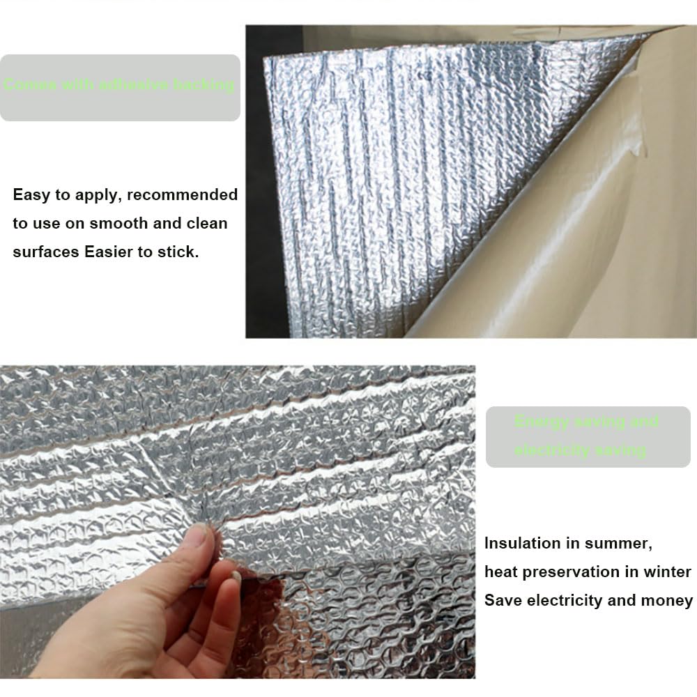 Rouleau d'isolation Auto-adhésif pour Voiture Mousse d'isolation de radiateur Feuille d'aluminium Isolation phonique Thermique pour Porte de Garage, Caravane(Size:1 * 25m/3.2 * 82FT)