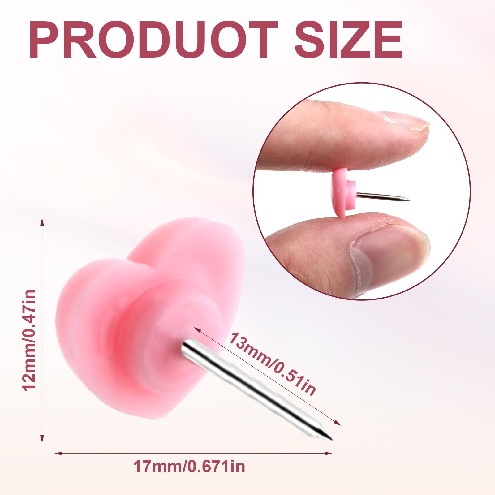 Ptwola 100 Pcs Pink Plastic Push Pins Heart Shaped Standard Steel Point Decorative Cute Thumb Tacks for Maps School Office Posters Wall Hanging Postcards Bulletin Boards Home Cork Boards - Image 2