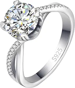 FreeKitee Moissanite Engagement Ring for Women, 2CT D Color VVS1, Rhodium-Plated 925 Sterling Silver with Gift Box, Wedding Ring, Anniversary Promise Gift, Size 4.5-9