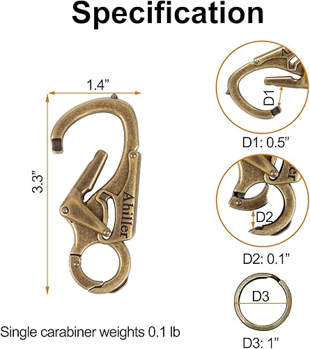 Miniatura 6 de Ahiller Clip de mosquetón para llavero, diseño de doble cerradura, punta de acero de tungsteno, herramientas multifounction para camping,