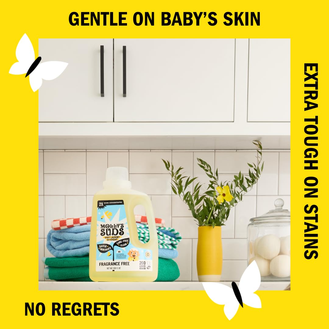 Molly's Suds Flüssigwaschmittel für Babys, entfernt Formel, Kot- und Spuckflecken, extra sanft zur Haut von Neugeborenen (parfümfrei, 100 Waschladungen)