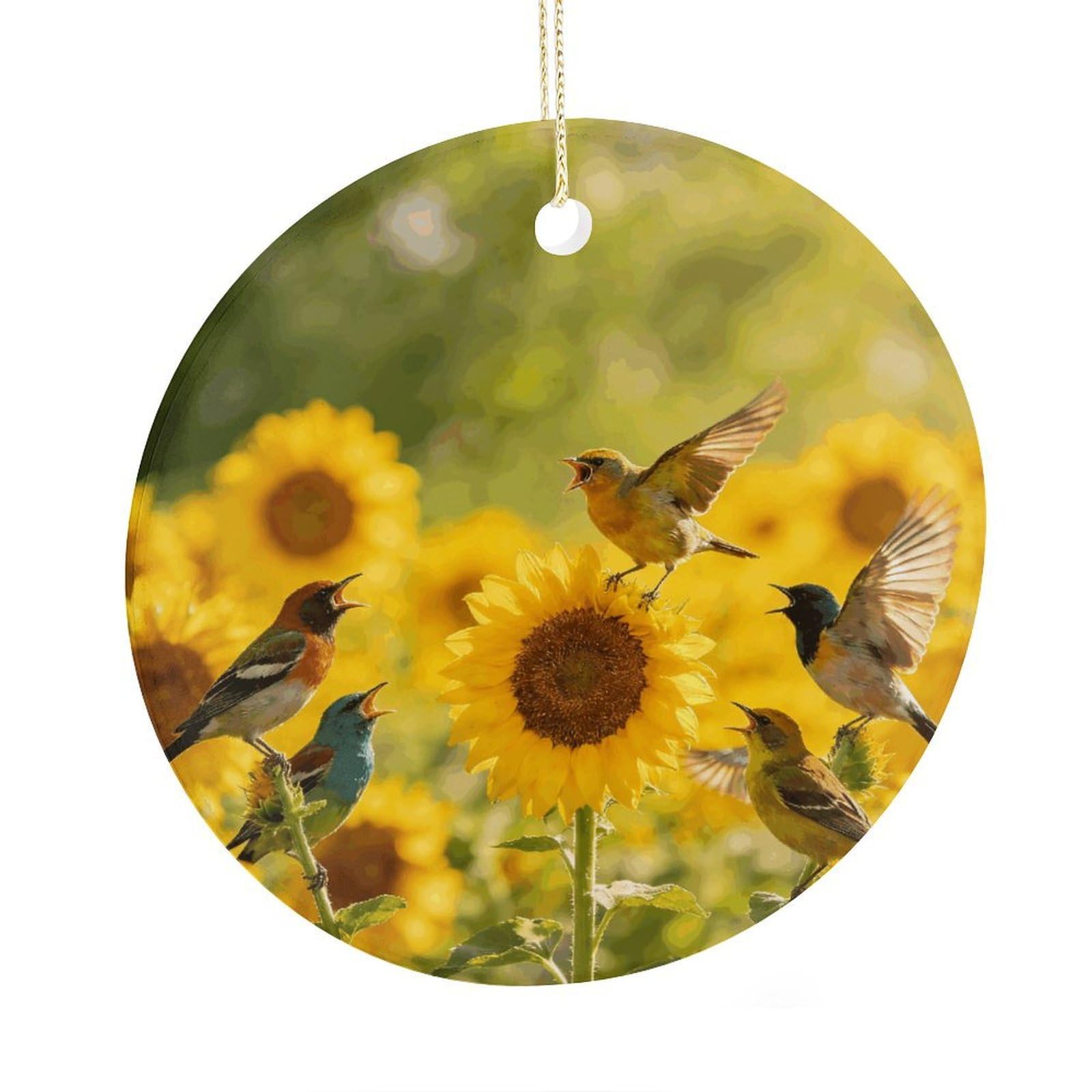 Fodpand Women's Style Sunflowers And Songbirds Ceramic Christmas Ornament,Wall Hanging Decor Windows Hanging Decor Best Friend Birthday Gifts, Friendship Gifts Car Hanging Ornament Gift For Girls, Teachers 2.9 In