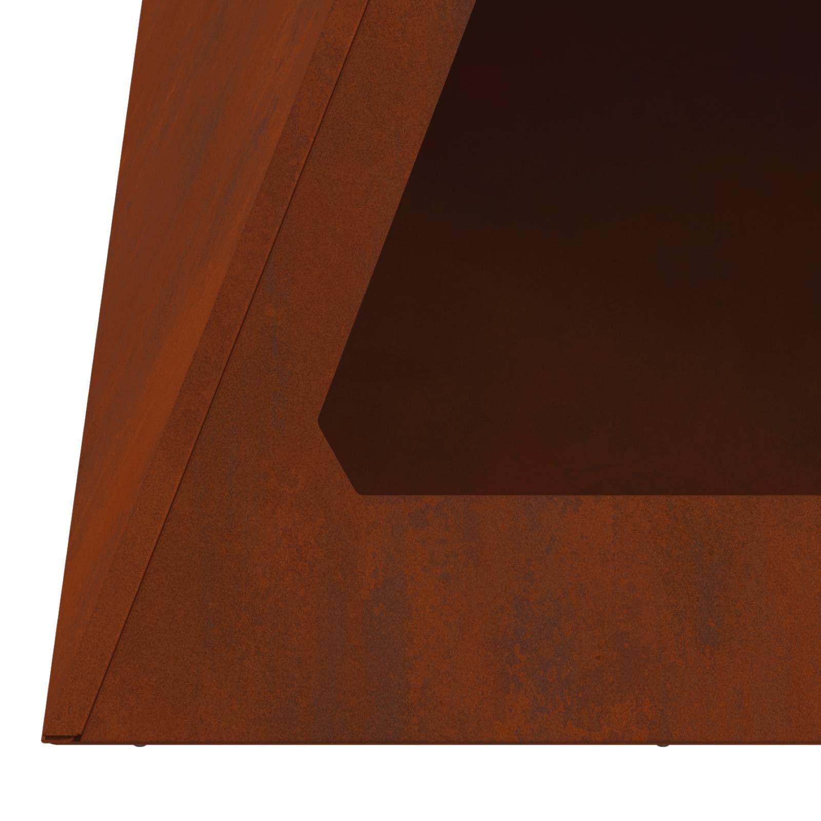 Brasero marrón de acero resistente a la intemperie, 50 x 50 x 51 cm, forma pirámide, cesta de leña para jardín y patio, circulación de aire eficiente, portátil, duradera, acogedora calidez
